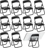 12pcs Folding Chair Mini Doll House Desk Toy Mobile Phone Holder Playes Mini Furniture Model Chair Foldable Stand Table Top Decor Black Plastic Small Desk Lounge Chair