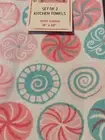 Johanna Parker Pink & Mint Candy Wheel Holiday Kitchen Towel Set of Two- NWT