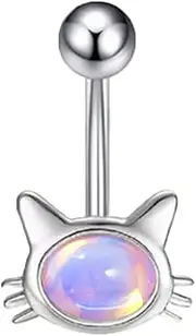 [Niaspi] 14G Cute Cat Belly Button Rings for Women 316L Surgical Steel Aurora Kitten Belly Navel Curved Barbell Rings Animal Design Navel Piercing Jewelry