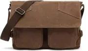 Canvas Shoulder Messenger Bag for Men, Waterproof Genuine Leather Waxed Canvas