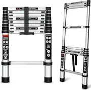 Koreal Telescoping Aluminum Ladder, 2.6Meter Folding Extension, 330 lbs Capacity With Non-Slip Feet, Lightweight Multi-Purpose for Home RV Outdoor Work, Black