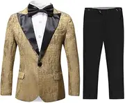 [SWOTGdoby] Boys Tuxedo Suit Shiny Fashion Dress 2 Pieces Blazer Pants Sequin Shawl Collar