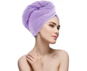 Microfiber Hair Drying Towel Magic Hair Turban with Button Shower Cap Quick Dry Towel, Purple