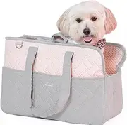 Dog Carrier Purse – Collapsible Pet Travel Bag for Small Dogs,Cats & Puppies – Soft-Sided Cat Carrier Pet Tote with Comfortable Shoulder Straps & Multiple Storage Pockets-All Season Style(Gray&Pink)