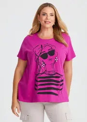 [Virtuelle] Taking Shape Cotton Sunglasses T-shirt Size 26 in Magenta - Plus Size Women's Clothing Magenta