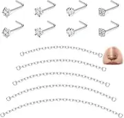 [Hoeudjo] Nose Chain Piercing Across Nose Ring Chain Surgical Steel Nose Studs L Shaped Nose Rings for Women 20g 18g Nose Piercing jewelry Length of Chain 32/35/40/45/50mm