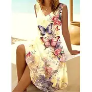 Women's Mini Dress Sundress Vacation Party Casual Daily Sports Holiday Floral Graphic Sleeveless V Neck Yellow Light Green Sky Blue Summer Spring