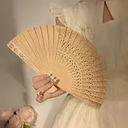 Cutout Wooden Foldable Hand Fan Brown - One Size