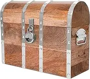 Vizayo Handmade Pirate Treasure Chest with Lock and Keys - 16 x 12 Inch Vintage Wooden Storage Trunk with Hinged Lid - Antique Storage Decorative Box Made of Durable and Strong Mango Wood (Brown)