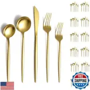 Evanda Gold Silverware Set 60 Piece Service for 12, Titanium Gold Plated Stai