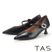 在飛比找momo購物網優惠-【TAS】瑪莉珍羊皮尖頭低跟鞋(黑色)