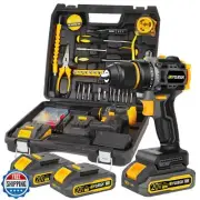 Compact Brushless Power Drill Set,60N.m Cordless Drill Tool Box with 2 Batter