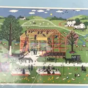 Vintage Dimensions Amish Barn Raising Wool Crewel Embroidery Kit Charles Wysocki