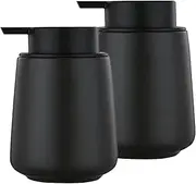 Eyrozia 12Oz Black Soap Dispenser - Ceramic Lotion Hand Soap Dispenser Set with Easy-to-Press Pump, Refillable Liquid Hand Soap Dispenser for Bathroom, Dish Soap Dispenser for Kitchen, 2 Pack