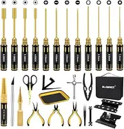 GLOBACT RC Tool Kit RC Screwdriver Kit, RC Car Stand, RC Hex Driver Set, Rc Pliers Set, Screws Tray, Wrench, Body Reamer for 1/8 1/10 Traxxas Axial Arrma Redcat Losi RC Repair Tool Box Set 26Pcs