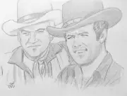 BONANZA PENCIL DRAWING 11x14 LORNE GREENE PERNELL ROBERTS ORIGINAL PORTRAIT