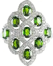 2.1 Carats Chrome Diopside Ring, Razzberry Custom Gemstone Designs, 9 Stone Cluster, Sterling Silver, 2.1 Carats with CZ Accents, Adjustable Size, included ring box