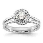 0.50ct. CZ Solid Real 14K White Gold Round Halo Split Shank Engagement Ring