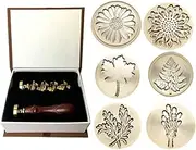 Moorlando Wax Seal Stamp Set, 6PCS Botanical Sealing Wax Stamp Brass Heads + 1PC Wooden Handle with a Gift Box Vintage Retro Wax Stamp Sealing for Invitations Cards Letters Envelopes