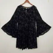 Torrid Mini Mesh Bell Sleeve Dress Velvet Burnout Floral Whimsy Goth Black 3X