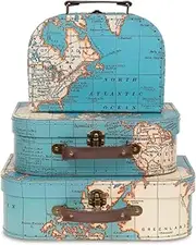 Jewelkeeper Paperboard Suitcases, Set of 3 Vintage Decorative Storage Box - Luggage Decor Storage - Gift Boxes for Birthday,Weddings,Anniversary Old Home Decoration - Vintage World Map Design
