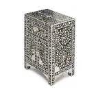 Mother of Pearl Floral 1 Drawer 2 Door Bedside Table Black Color