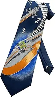 [Generic] Mens Violin String Instrument Cello and Piano Keys Keyboard Necktie | Navy Blue | Neck Tie, Navy Blue