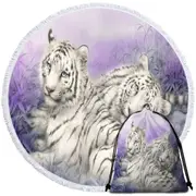 Wildlife Animal Art White Tiger Couple Round Beach Towel