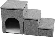 YUNFANG Pet Stairs Foldable Dog Steps Comfortable and Durable Three-in-one Design Stairs with Storage and Pet House 3-Step Pet Stairs Non-Slip Dog Ramp for Small Dogs and Cats or Pets Grey