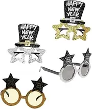 WHAMVOX 4pcs New Year Party Glasses Photo Booth Prop Glasses 2022 Glitter Glasses 2021 Graduation Eyeglasses Nativity Decor New Year Eve Glasses 2022 New Years Eve Glasses Prom PVC Makeup