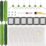 JUMBO FILTER Replacement Parts Compatible with iRobot Roomba I, E & J Series i7 i7+ j6+ j7 j7+ i3 i3+ i4 i4+ i6 i6+ i8 i8+ /Plus, 2 Set Rubber Brushes, 6 HEPA Filters, 6 Side Brushes, 6 Vacuum Bags