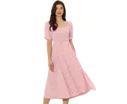 Allegra K Midi Smocked Front Checks Gingham Dresses Watermelon Pink