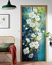 FLFK Door Mural - Door Decals Peel and Stick, Removable Self-Adhesive Oil Painting Style Cherry Blossoms Door Wallpaper for Home Decor, 30.3 "W x 78.7 "L, Set of 2 Sheets