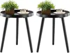 Black round Side Table Set of 2, Tray Nightstand Sofa Coffee End Table for Livin
