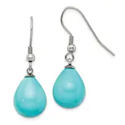 Stainless Steel Chisel Polished Blue Shell Pearl Dangle Shepherd Hook Earrings