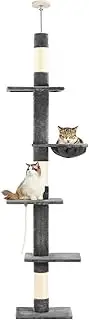 Cat Tree 5-Tier Floor to Ceiling Cat Tower with Cozy Hammock, 89-109 Inch Adjustable Height, Sisal Cat Scratching Post Provide Cats Vertical Enrichment to Jump and Climb, Darkgery