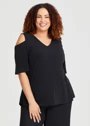 [TS] Taking Shape Cold Shoulder Luna Top Size 12 in Black - Plus Size Women's Clothing Black