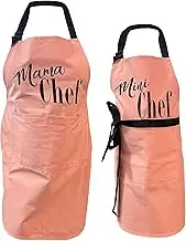 Mother, Daughter Apron Set | (2 pcs) Mama Chef plus Mini Chef Matching Aprons | Cooking Baking Adjustable Mom and Child Pink Aprons | Mother’s Day, Christmas Mommy and Daughter Kitchen Aprons,