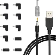 DC 5V Power Cable, USB to DC 5.5x2.1mm Plug Power Cord with 10 Connectors Adapters for Router, led Strip Lights, Smart Phone, Speaker and More (Ten DC Accessories)