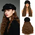 Baseball Hat Cap with Fake Hair Synthetic Newsboy Hat Wavy Extensions Bob Sunhat