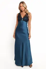 [PUP78] Cammy Maxi Slip Dress - Blue/Black S Black