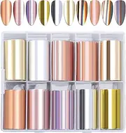 BOWINR 10 Rolls Metallic Nail Foils, Gold Nail Transfer Foils Sticker Holographic Effect Nail Art Wraps Decals Nails Supply Manicure Tips, Gold, Silver, Rose Gold