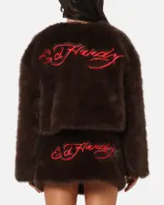 [ED HARDY] Ed Hardy Women's Faux Fur Jacket Brown - Size XS XS Brown