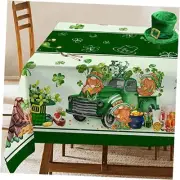 St Patricks Day Tablecloth, Green Tablecloth Rectangle 60x84 inch, Gnomes