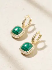 [David Yurman] David Yurman - Albion® 18-karat Gold, Malachite And Diamond Earrings - Green - One size One size Green