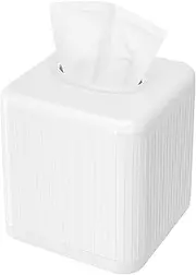 Livelab Tissue Box Cover with Base, Square Plastic Tissue Box Holder Decorative Tissue Box Case Modern Facial Paper Dispenser for Bathroom, Vanity Countertops, Night Stands, Desk - White