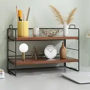 TOMVAES Desktop Shelf Office Desk Shelf Organizer, Wood Desktop Bookshelf Supplies Storage Rack Shelf for Top of Desk and Dresser 2 Tier Independent Stackable Desk Organizer for Office, Dorm, Home
