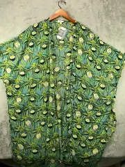 NWT UMGEE Kimono Duster Womens Small Boho Green Peacock Feathers Open Topper