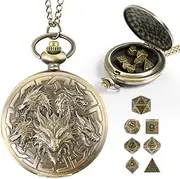 Banloga D&D Dice Set,7PCS Metal Dice Set for Dungeons and Dragons,Mini Dice Set with Pocket Watch Case,Role Playing Board Games Accessories (Dragon, Bronze)