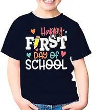 [SDVN] Happy First Day of School Teacher First Grade Back to School 1st Grade Unisex Kids Shirt Gift Youth T-Shirt (Navy;L)